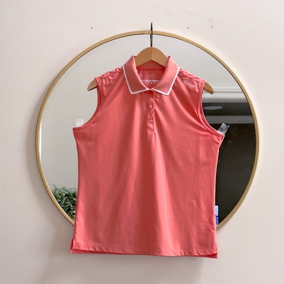 Classic Coral & White Sleeveless Polo Top - Picture 1 of 9